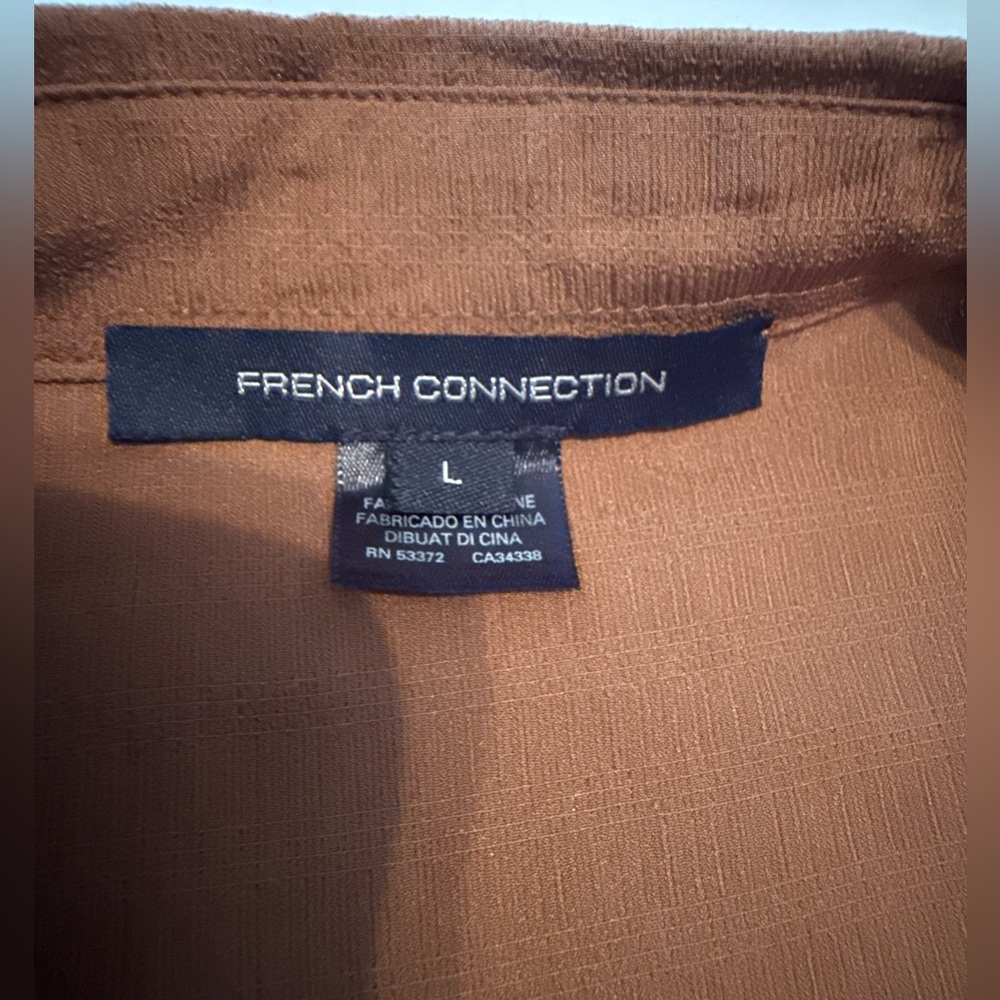 French Connection Clar Rhodes Drape Shirt Blouse Womens Bitter Chocolate Large - Picture 2 of 8